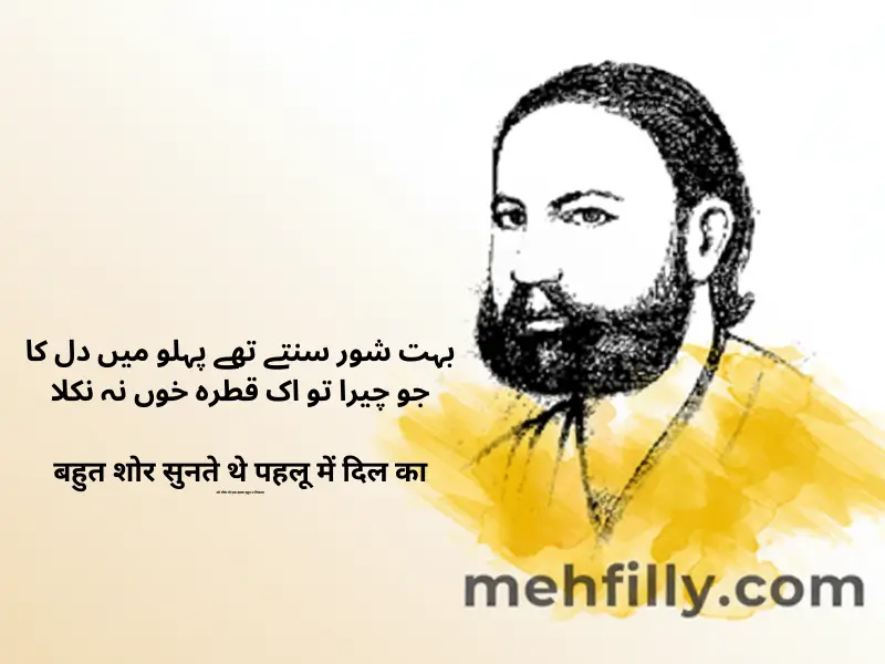 بہت شور سنتے تھے پہلو میں دل کا
جو چیرا تو اک قطرہ خوں نہ نکلا

बहुत शोर सुनते थे पहलू में दिल का
जो चीरा तो एक क़तरा ख़ून न निकला