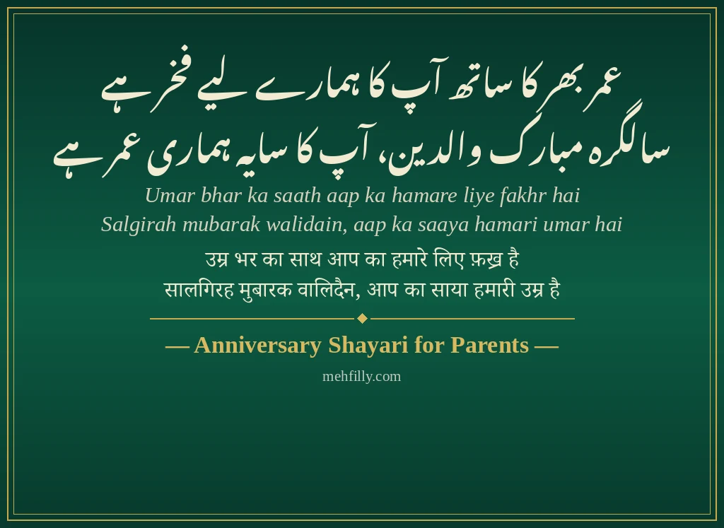 Anniversary Shayari by Anniversary Shayari for Parents - Mehfilly