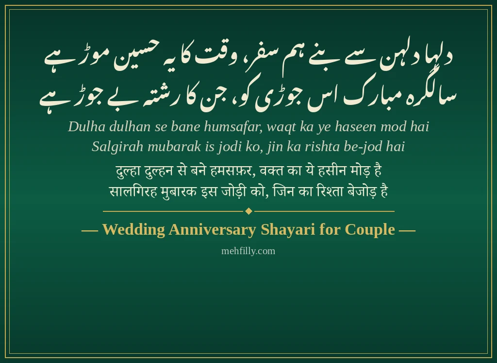 Anniversary Shayari by Wedding Anniversary Shayari for Couple - Mehfilly