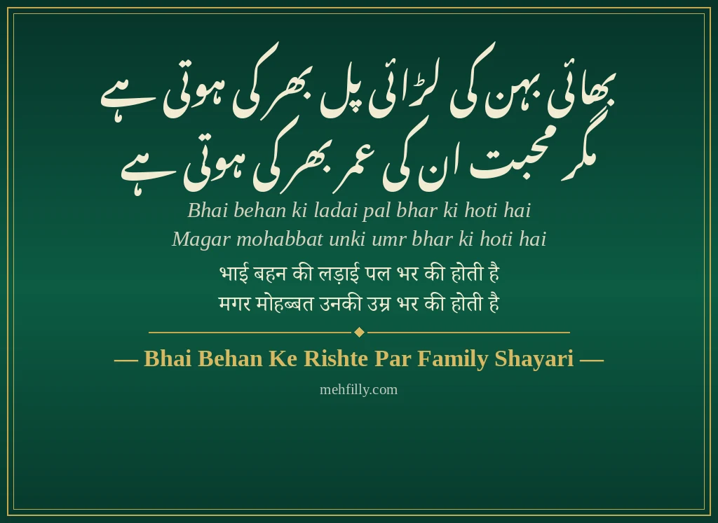Family Rishte Shayari by Bhai Behan Ke Rishte Par Family Shayari - Mehfilly