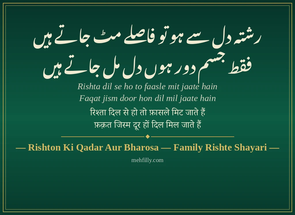 Family Rishte Shayari by Rishton Ki Qadar Aur Bharosa — Family Rishte Shayari - Mehfilly