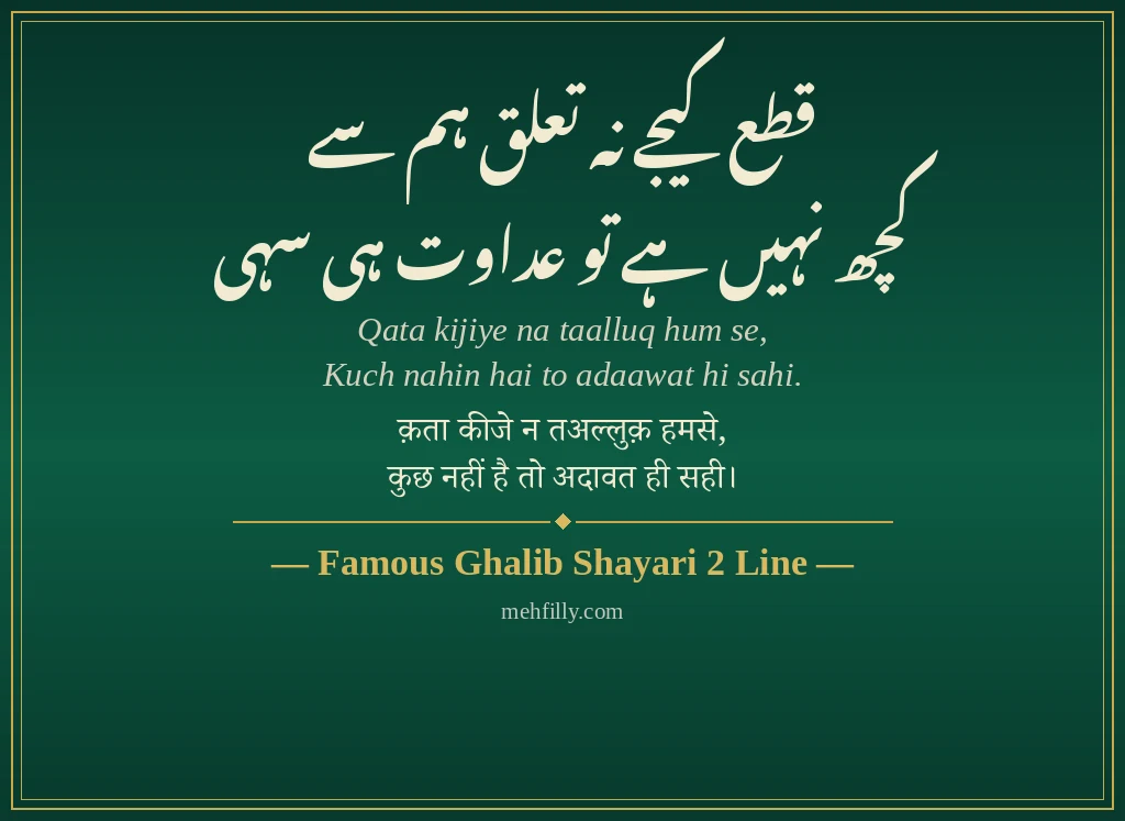 Ghalib Shayari by Famous Ghalib Shayari 2 Line - Mehfilly