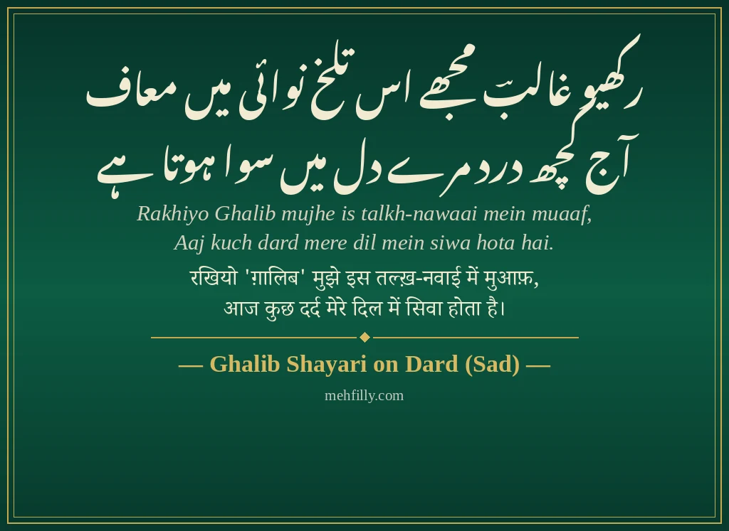 Ghalib Shayari by Ghalib Shayari on Dard (Sad) - Mehfilly