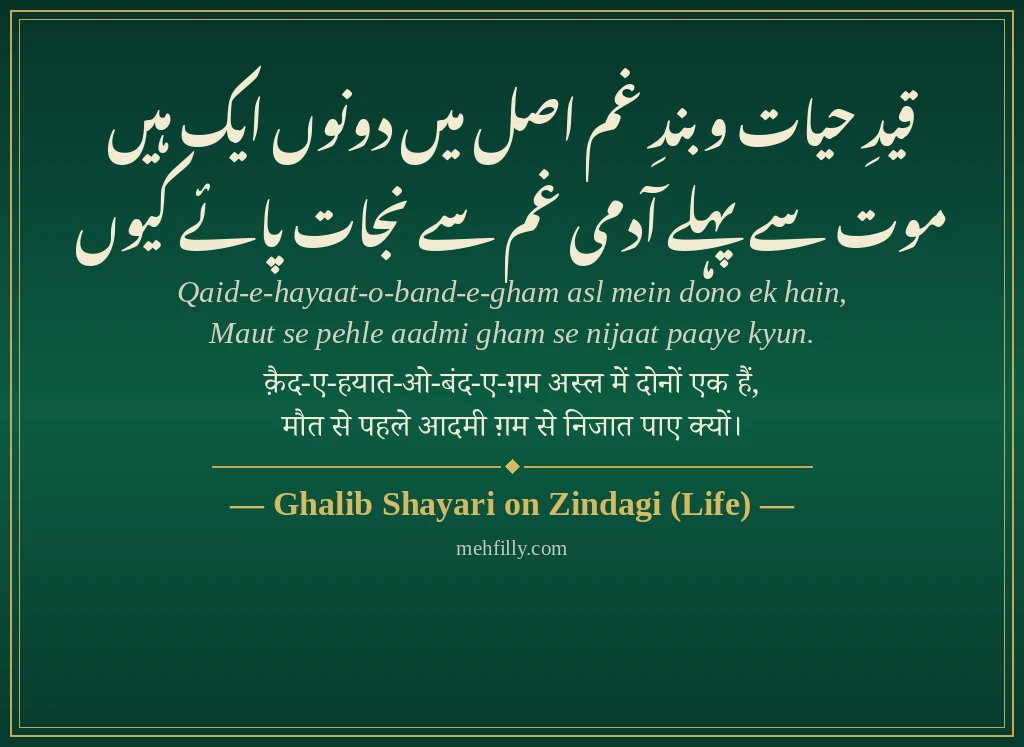 Ghalib Shayari by Ghalib Shayari on Zindagi (Life) - Mehfilly