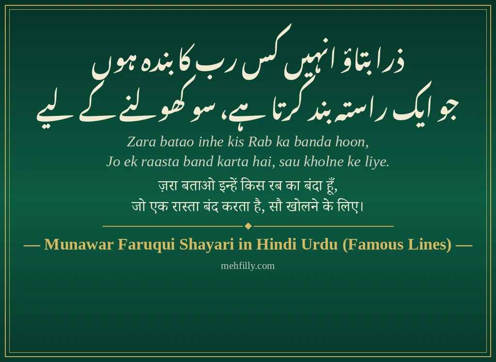 Munawar Faruqui Shayari by Munawar Faruqui Shayari in Hindi Urdu (Famous Lines) - Mehfilly