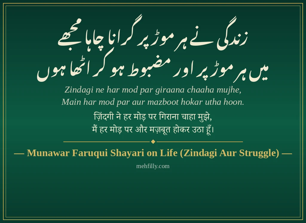 Munawar Faruqui Shayari by Munawar Faruqui Shayari on Life (Zindagi Aur Struggle) - Mehfilly