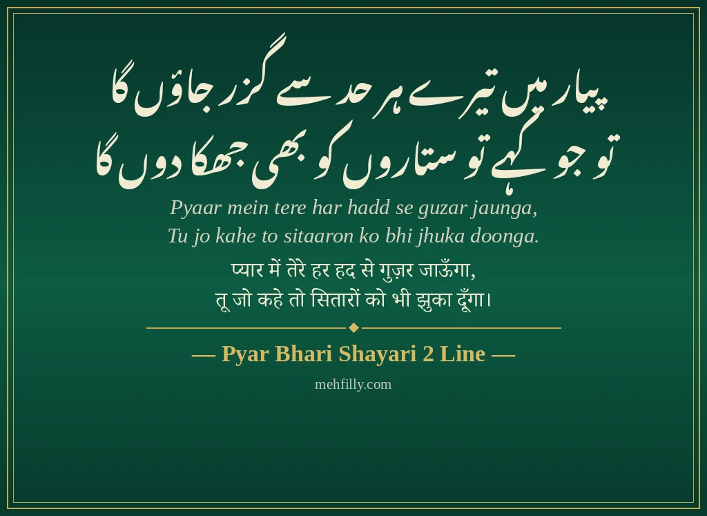 Pyar Bhari Shayari by Pyar Bhari Shayari 2 Line - Mehfilly