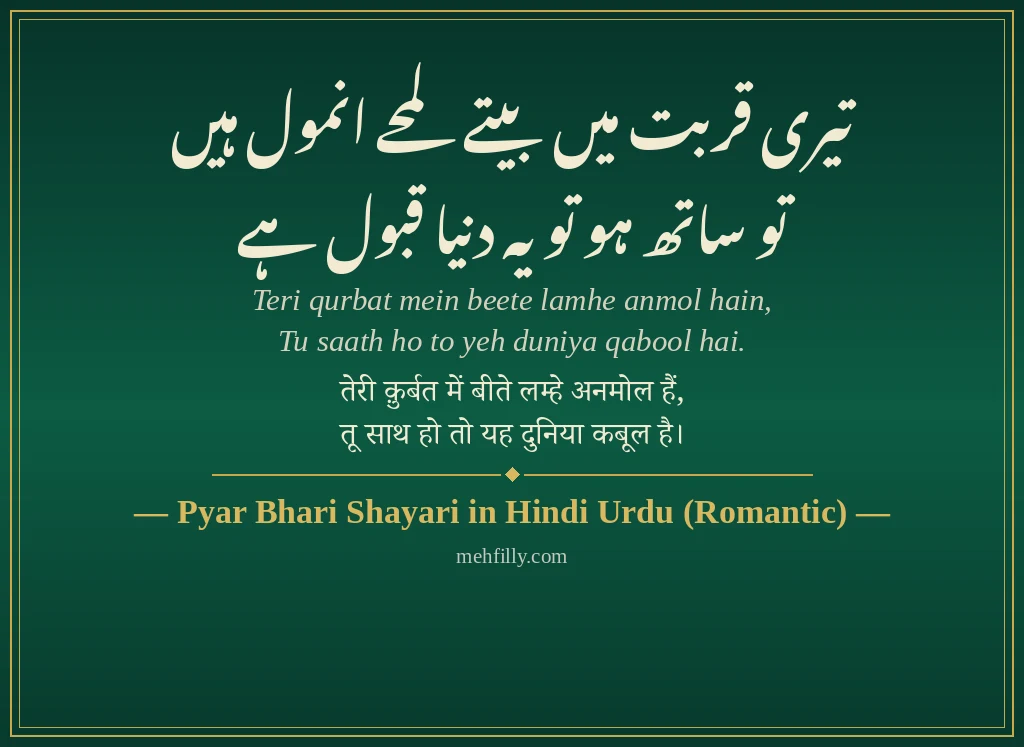Pyar Bhari Shayari by Pyar Bhari Shayari in Hindi Urdu (Romantic) - Mehfilly