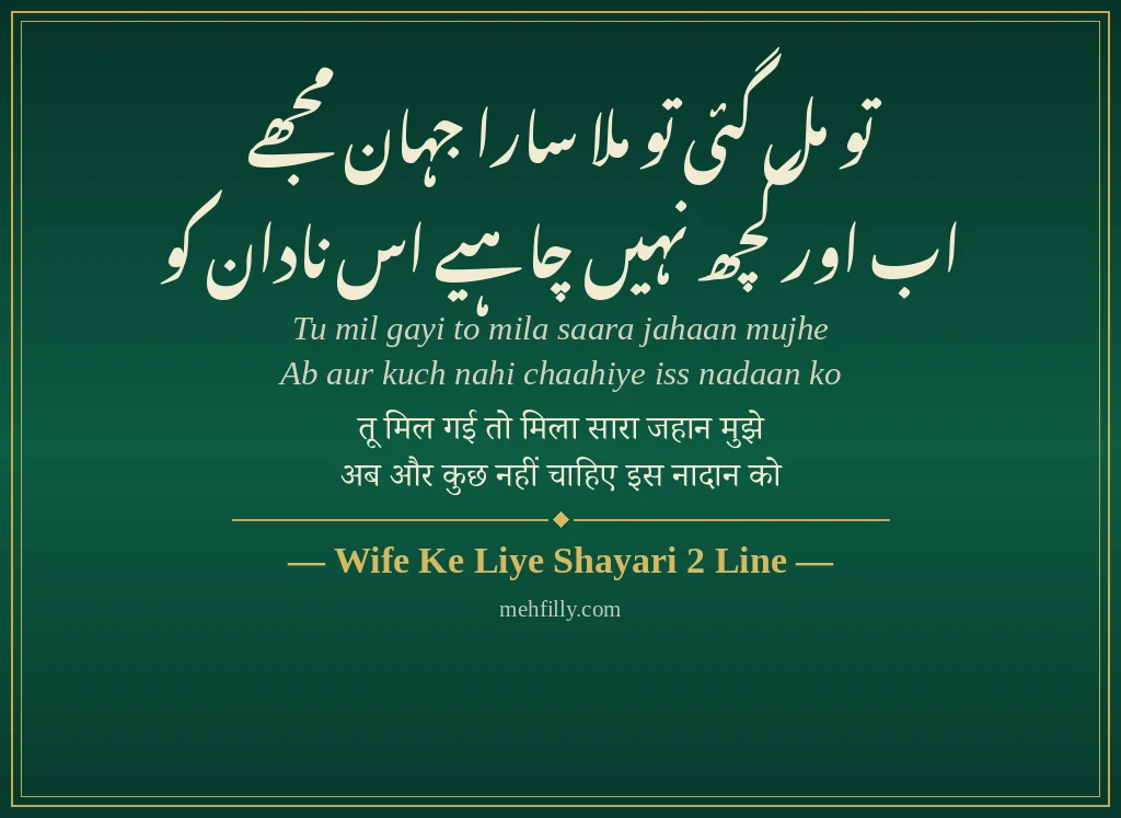 Wife Ke Liye Shayari by Wife Ke Liye Shayari 2 Line - Mehfilly